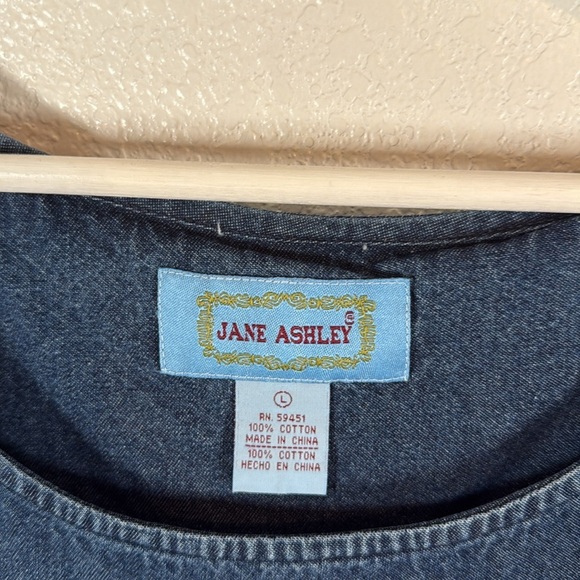 Jane Ashley Denim Embroidered Dragon Flies Sequin Beaded Dress Size Large - Picture 3 of 8